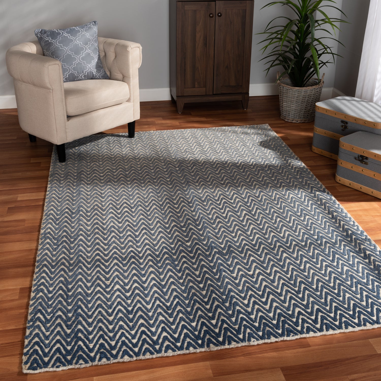 Alcoy Area Rug Modern Handwoven Wool in Blue for Stylish Home Décor