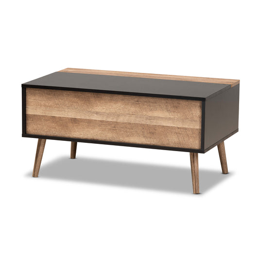 Jensen Coffee Table Modern Two-Tone Design in Black and Rustic Brown with Lift Top and Storage Compartment