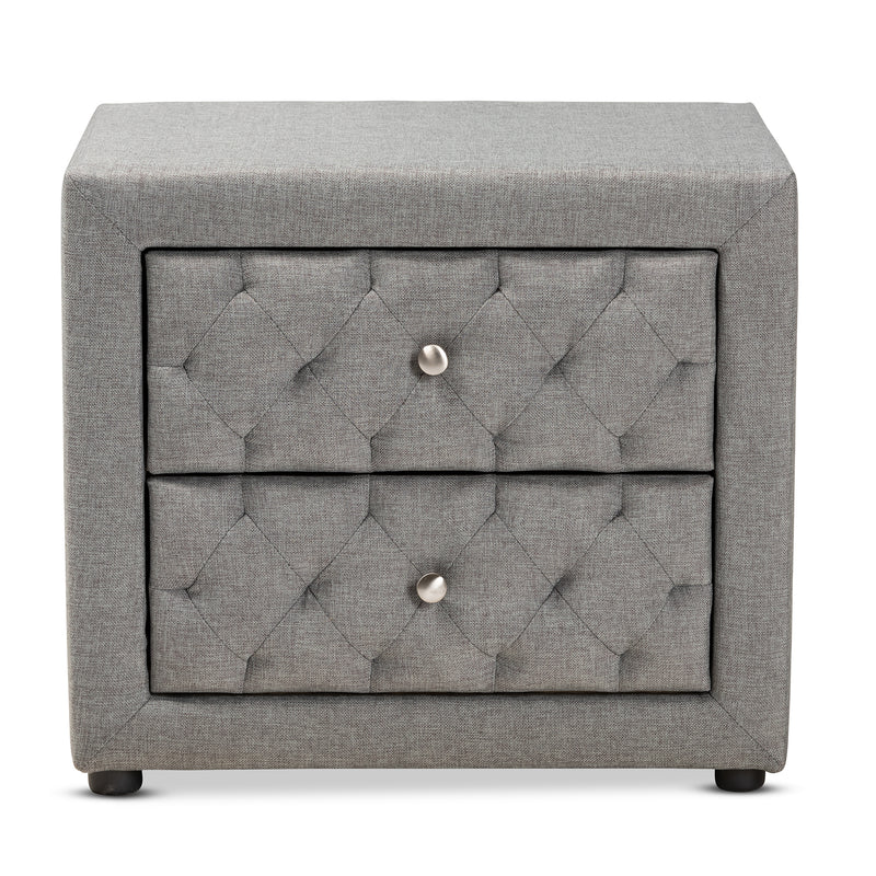 Lepine Nightstand - Modern and Contemporary Gray Fabric Upholstered 2-Drawer Wood Design