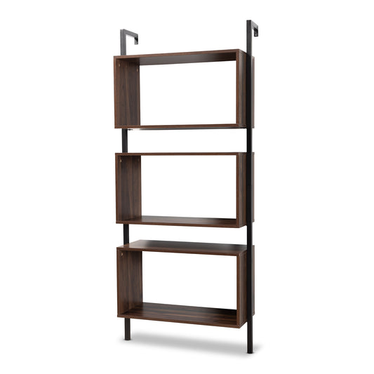 Aldis Modern Industrial 3-Tier Display Shelf Walnut Brown Wood Black Metal Stylish Storage for Home or Office Decor