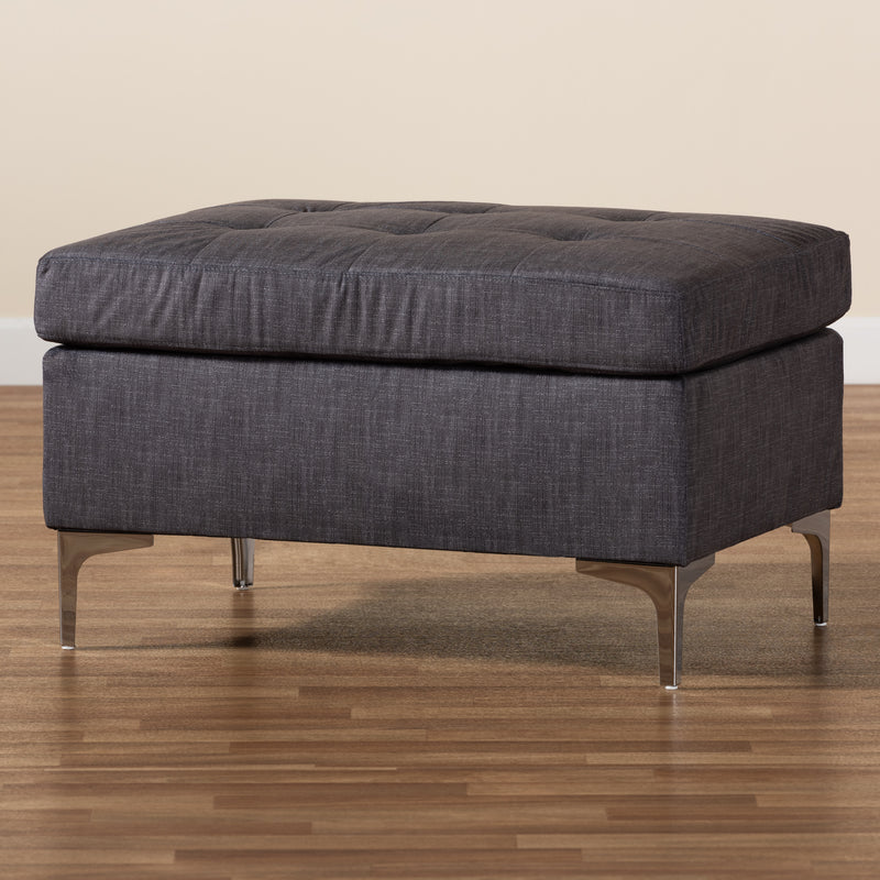 Riley Ottoman Modern Grey Fabric Upholstered Footrest and Accent Piece for Living Room or Bedroom