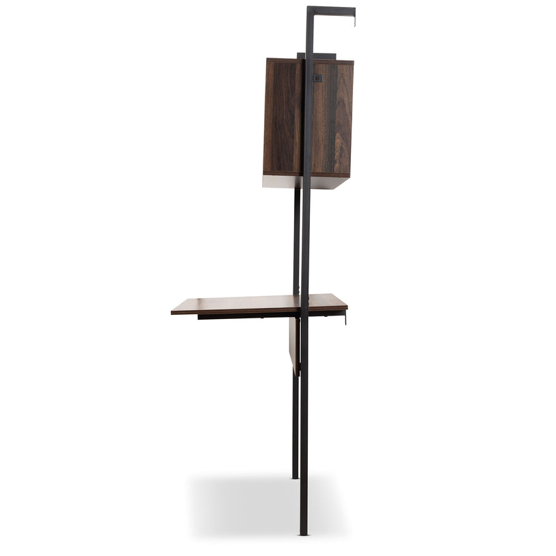 Fariat Display Shelf - Modern Industrial Walnut Brown Wood and Black Metal with Integrated Desk for Stylish Storage and Organization