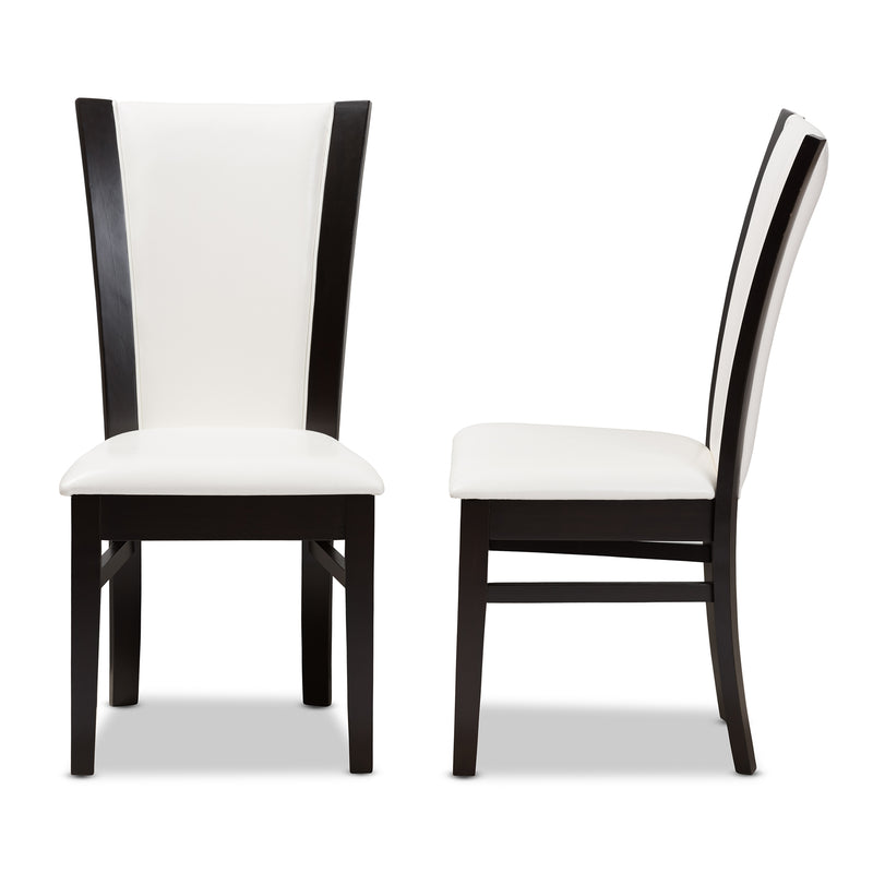 Adley Dining Chair Set of 2 Modern Dark Brown with White Faux Leather Upholstery for Stylish Dining Room Decor