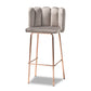 Kaelin Luxe Grey Velvet Bar Stool Set Glam 4-Piece Upholstered Design with Rose Gold Finish