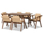 Marcena Dining Set Mid-Century Modern Beige Imitation Leather Upholstered Walnut Brown Finished Wood 7-Piece