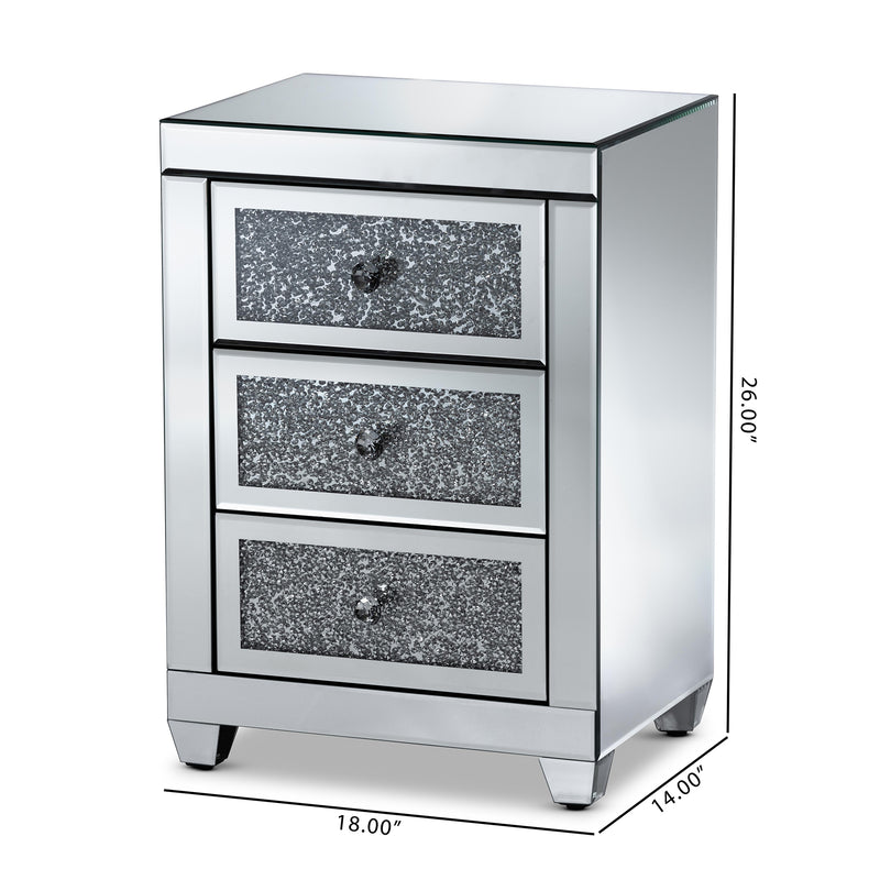 Ralston End Table Contemporary Glam Design with 3 Mirrored Drawers for Stylish Storage and Accent Decor