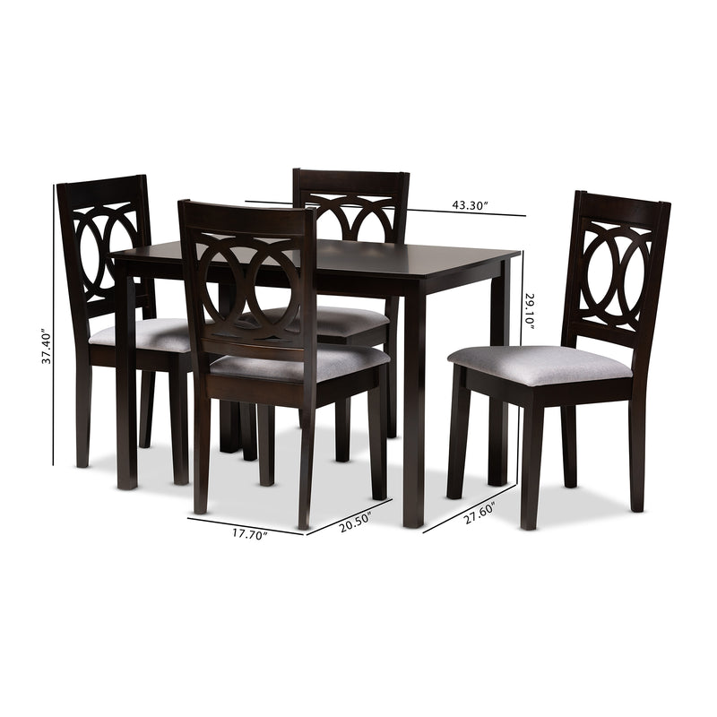 Lenoir Dining Set Modern Contemporary Gray Fabric Upholstered Espresso Brown Finished Wood 5-Piece