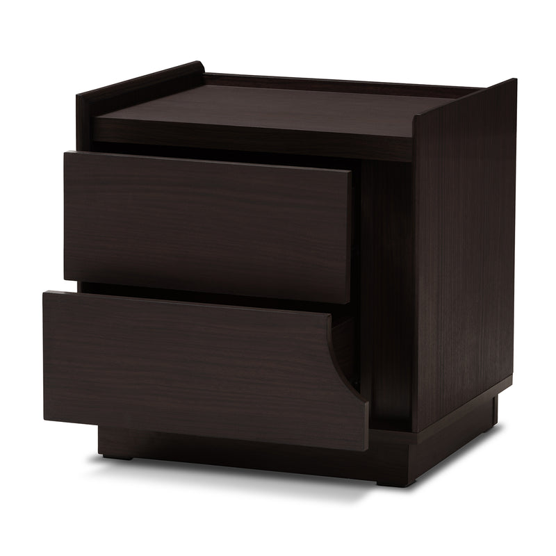 Larsine Modern Nightstand with 2 Drawers in Brown Finish for Bedroom Storage