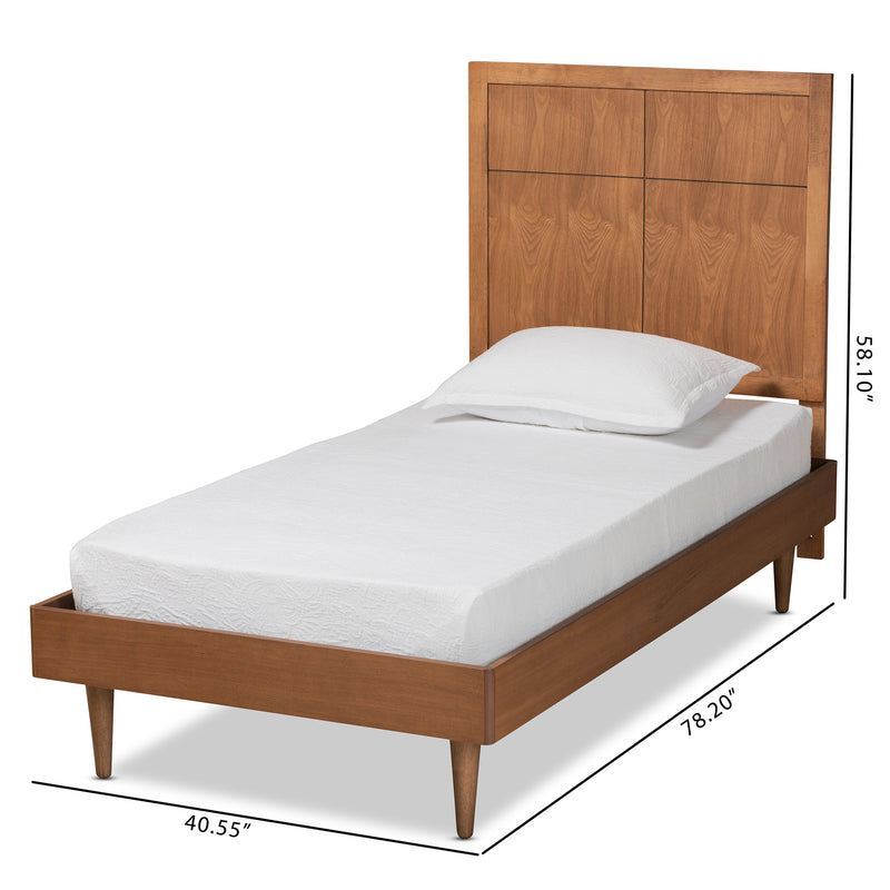 Rin Twin Size Platform Bed in Mid-Century Modern Walnut Brown Wood with Sleek Design and Sturdy Construction