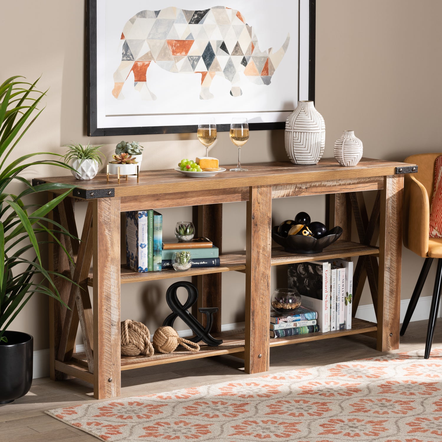 Angelo Console Table Modern Rustic Oak Brown Finished Wood Furniture for Living Room or Entryway