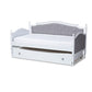 Marlie Twin Size Daybed with Trundle Classic Grey Fabric Upholstered Design on White Finished Wood Frame