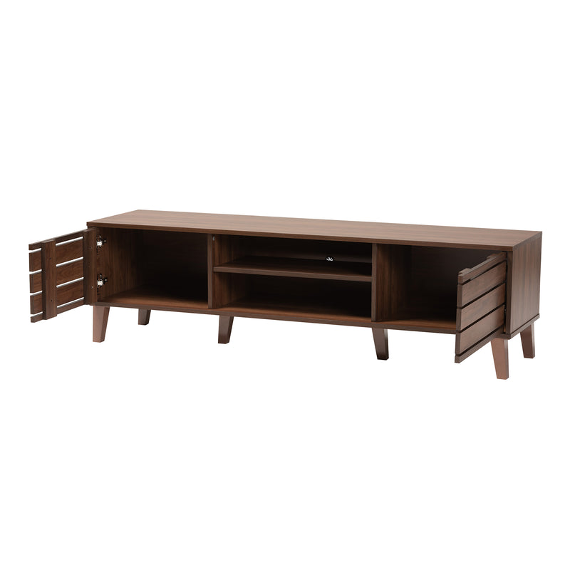 Teresina Mid-Century Modern TV Stand in Walnut Brown with 2 Doors for Stylish Living Room Storage