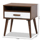 Quinn Mid-Century Modern End Table - Two-Tone White and Walnut Wood with 1 Drawer for Stylish Living Room Storage