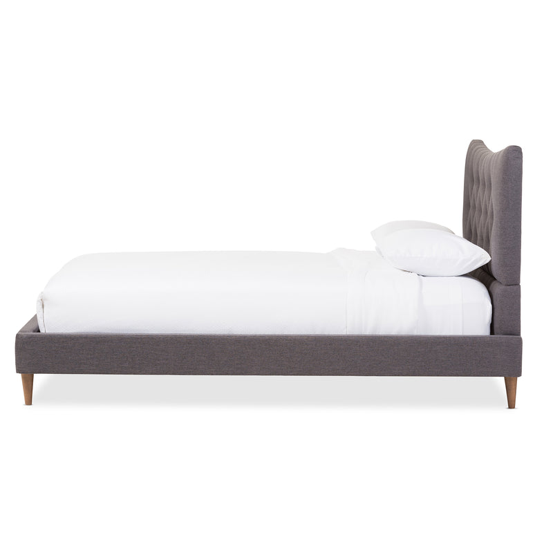 Hannah Platform Bed - Mid-Century Modern Beige Linen