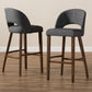 Melrose Bar Stool Mid-Century Modern Dark Grey Fabric Upholstered Walnut Finished Wood (Set of 2)