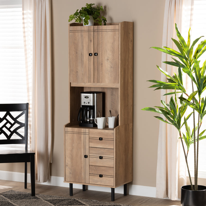 Patterson Kitchen Storage Cabinet Modern Oak Brown Finish with 3 Drawers for Organized Storage Solutions