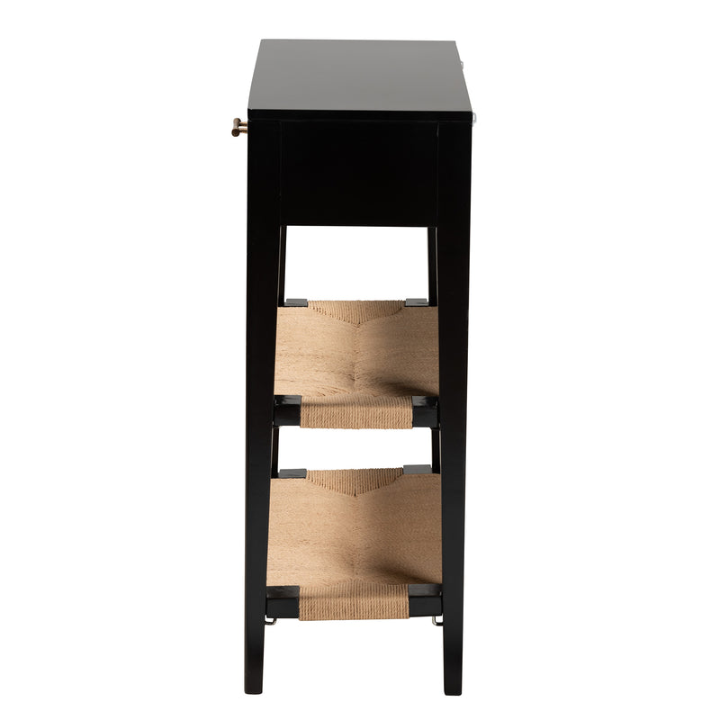 Freya Console Table Modern Bohemian Design Black Finished Bayur Wood with 1 Drawer for Stylish Storage