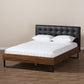 Mitchell Platform Bed - Rustic Industrial Walnut Wood with Black Faux Leather and Dark Bronze Metal