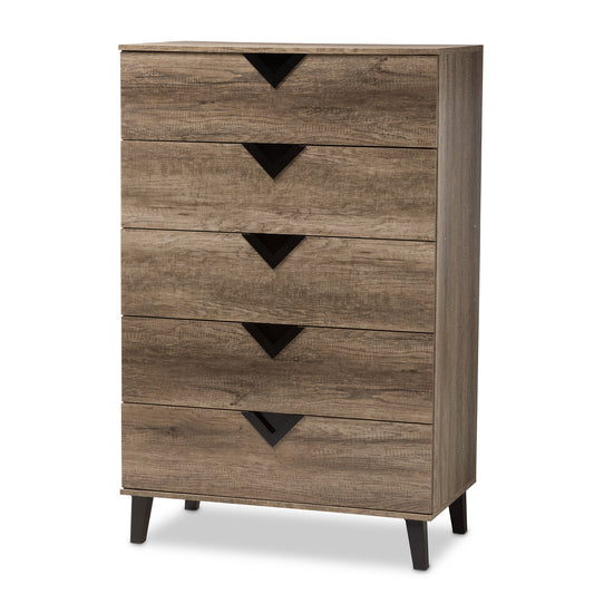 Wales Modern 5-Drawer Chest in Light Brown Wood for Stylish Storage Solutions