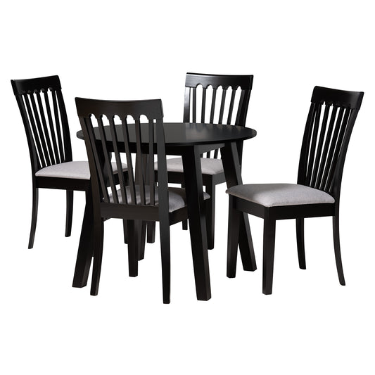 Nina 5-Piece Dining Set in Modern Grey Fabric and Espresso Brown Wood for Stylish Dining Rooms