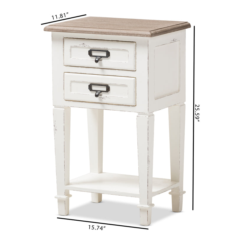 Dauphine Nightstand in Provincial Style with Weathered Oak and White Wash Finish