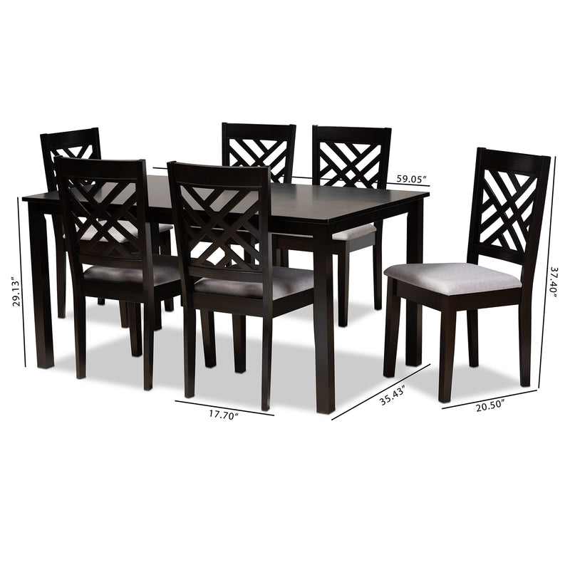 Caron Dining Set Modern and Contemporary Grey Fabric Upholstered Espresso Brown Finished Wood 7-Piece