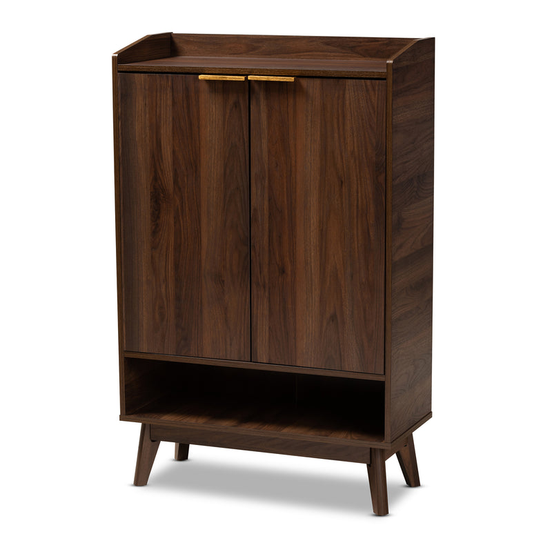 Lena Mid-Century Modern Shoe Cabinet Walnut Brown 5-Shelf Wood Entryway Storage for Organizing Footwear and Accessories