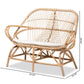 Jayden Loveseat Modern Bohemian White Fabric Upholstered with Natural Brown Rattan Frame Stylish Comfortable Seating