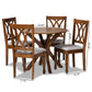 Maya 5-Piece Dining Set Modern Grey Fabric Upholstered Chairs with Walnut Brown Finished Wood Table