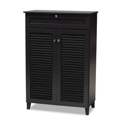 Coolidge Shoe Storage Cabinet Modern and Contemporary Dark Grey Finished 5-Shelf Wood with Drawer