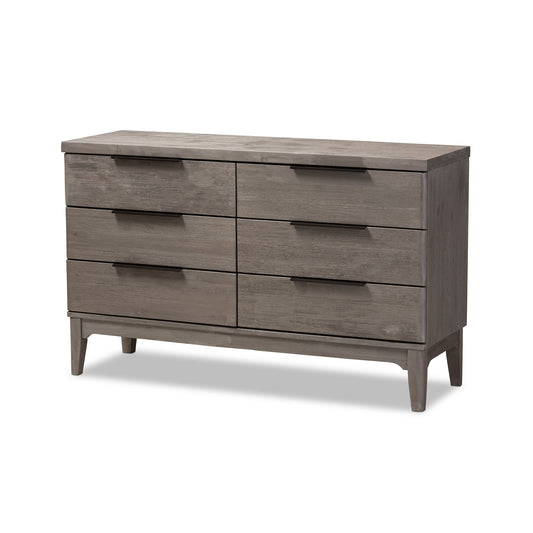 Nash Rustic Platinum Dresser 6-Drawer Wooden Storage Solution for Bedroom Organization and Style