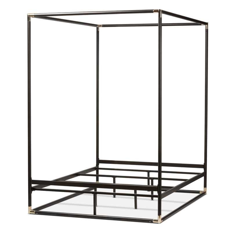 Eva Queen Bed Vintage Industrial Black Finished Metal Canopy Design for Stylish Bedrooms