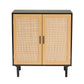 Maureen Storage Cabinet Mid-Century Modern Espresso Brown Wood and Rattan 2-Door Design for Stylish Organization