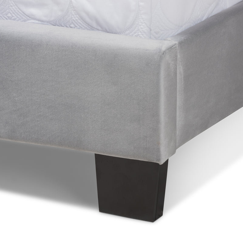 Fiorenza Panel Bed - Glam and Luxe Grey Velvet Fabric Upholstered with Extra Wide Channel Tufted Headboard