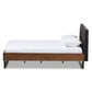 Mitchell Platform Bed - Rustic Industrial Walnut Wood with Black Faux Leather and Dark Bronze Metal