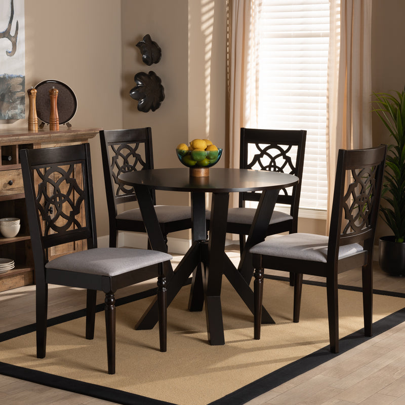 Alma Dining Set Modern 5-Piece Grey Fabric Upholstered with Dark Brown Finished Wood