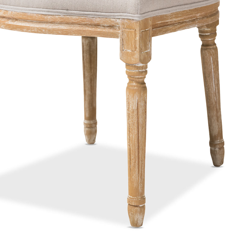 Cadencia Vintage Cottage Dining Side Chair in Weathered Oak with Beige Fabric Upholstery