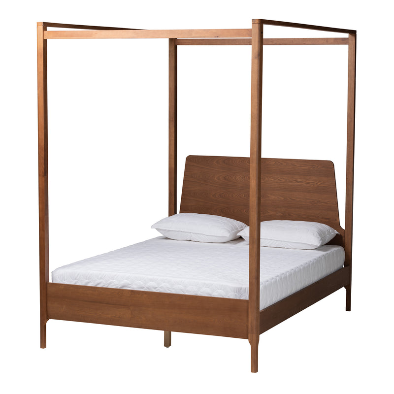 Roman Classic Queen Size Canopy Bed in Ash Walnut Wood with Traditional Design