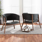 Baron Accent Chair Set Mid-Century Modern Dark Grey Fabric Upholstered Walnut Brown Finished Wood 2-Piece