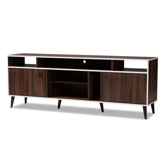 Marion Mid-Century Modern TV Stand in Brown and White with Storage and Stylish Design