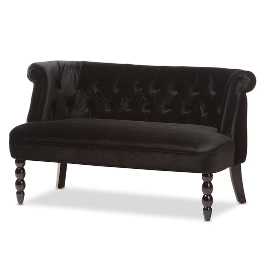 Flax Loveseat Victorian Style Black Velvet Upholstered 2-Seater Sofa for Elegant Living Room Decor