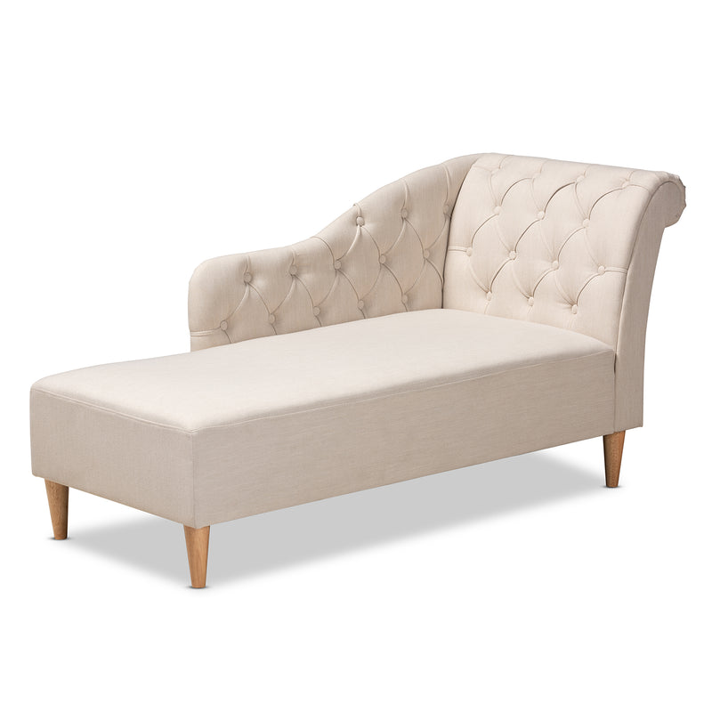 Emeline Chaise Lounge Modern and Contemporary Beige Fabric Upholstered Oak Finished