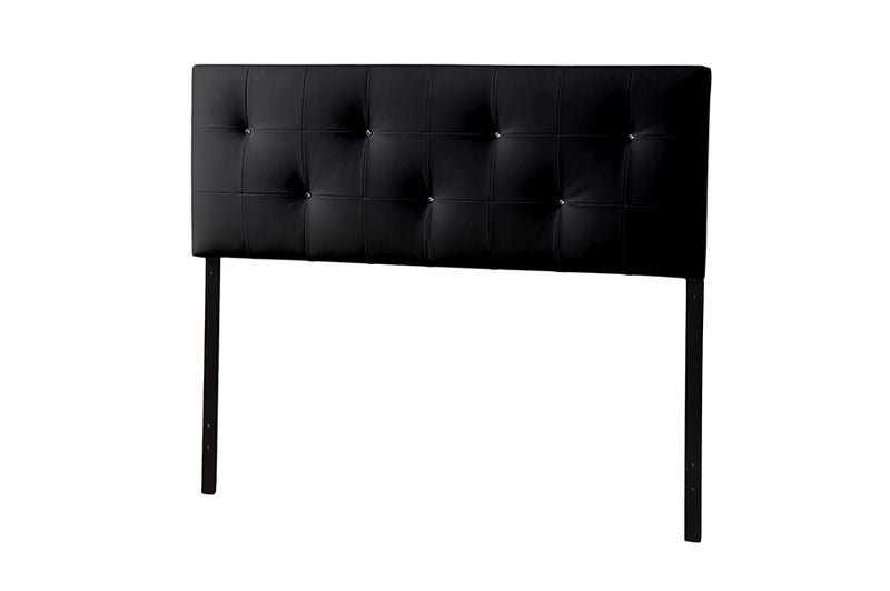 Dalini Headboard - Modern and Contemporary Full Black Faux Leather with Faux Crystal Buttons