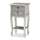 Eliya End Table Classic and Traditional Brushed Silver Finished Wood 2-Drawer