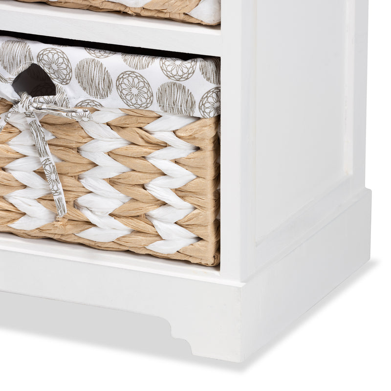 Rianne Storage Unit Modern White Finished Wood with 3 Baskets for Organized Living and Stylish Home Décor