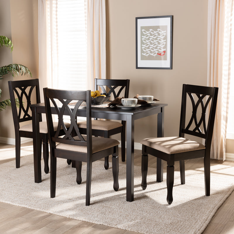 Reneau Dining Set Modern Contemporary Gray Fabric Upholstered Espresso Brown Finished Wood 5-Piece