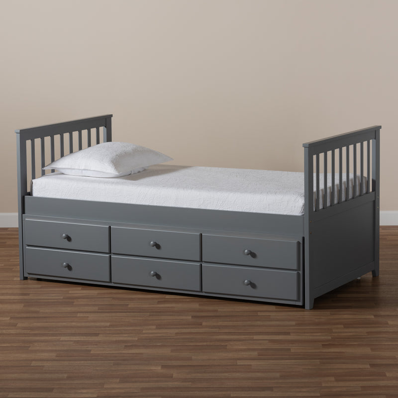 Trine Twin Size Daybed with Trundle Classic Grey Finished Wood Design for Versatile Sleeping and Seating Solutions