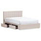 Rene Queen Size Storage Platform Bed Modern Beige Fabric with 4 Drawers for Organized Living