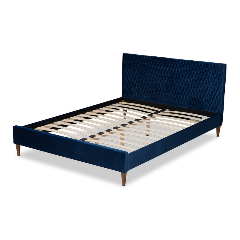 Frida Glam and Luxe Royal Blue Velvet Upholstered Bed