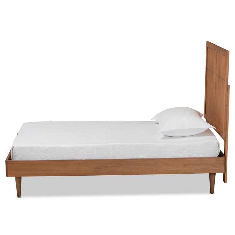 Rin Twin Size Platform Bed in Mid-Century Modern Walnut Brown Wood with Sleek Design and Sturdy Construction